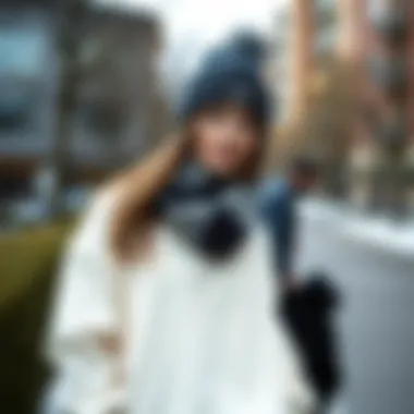 Casual outfit pairing a sweatshirt with winter accessories